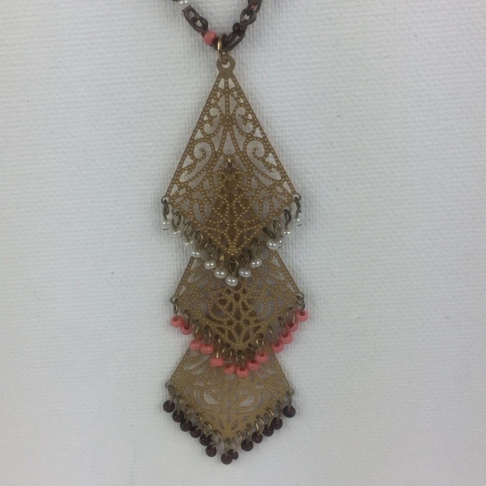 Gold tone Double chain chandelier fashion necklace - Picture 2 of 8
